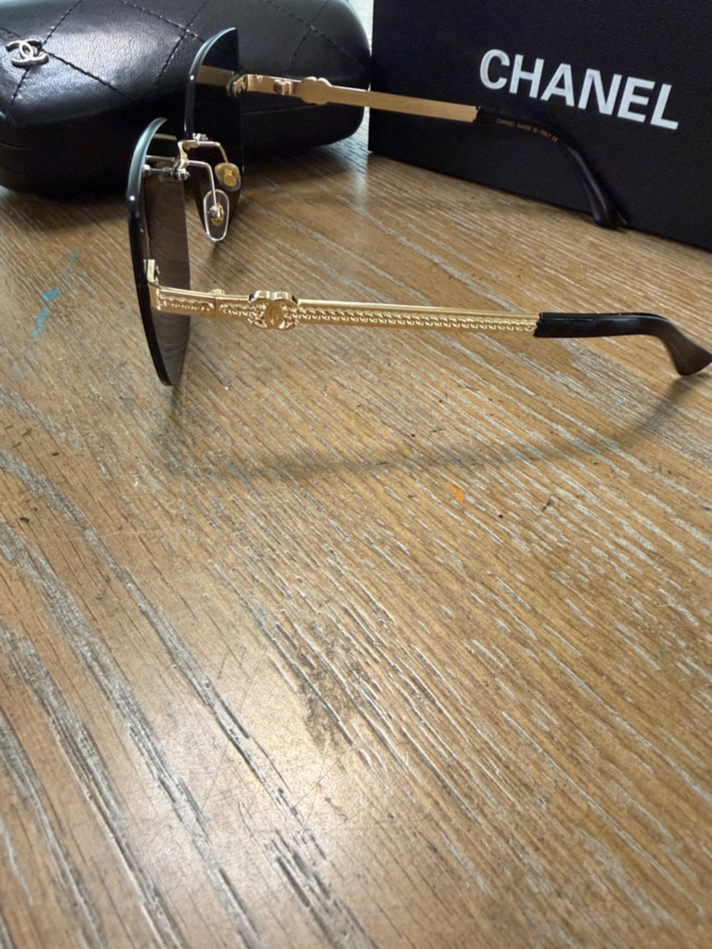Chanel Black and Gold Square Rimless Sunglasses - Picture 7 of 10